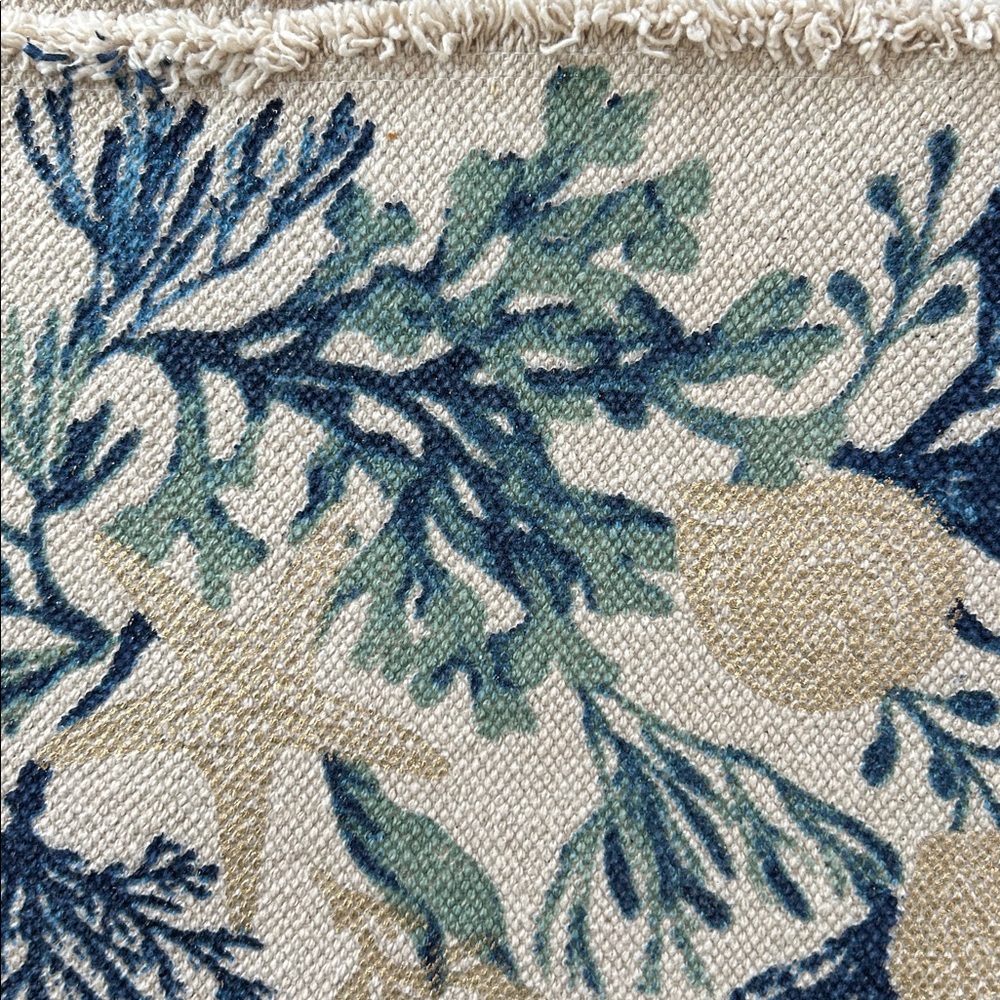 Tommy Bahama Kelp + Sea Shells Fringed Placemats Set of 5 Gold & Blue on Tan - Picture 6 of 11
